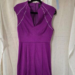 Purple Knit Work Dress Midi Fitted